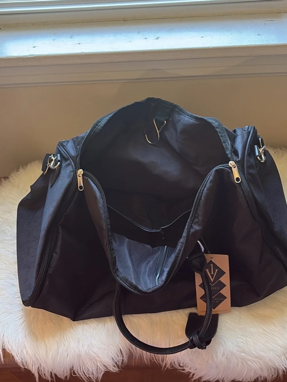 Black Travel Duffel Bag with Built In Garment Bag